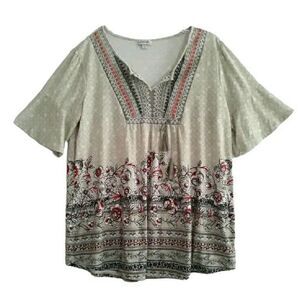 Avenue Top Womens 14/16 Green Orange Black White Floral Boho Style Tassel Tie